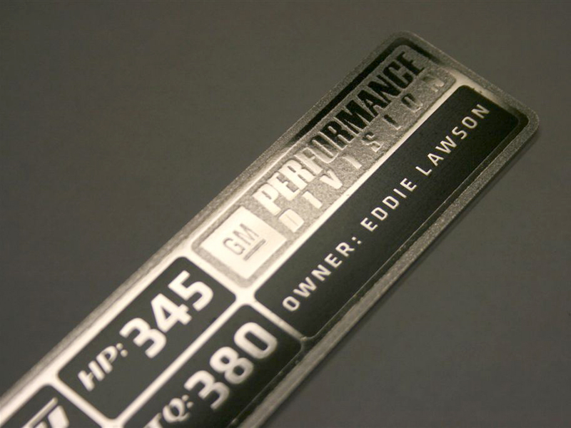 customizable stainless steel engine plaques from tss Chevy
